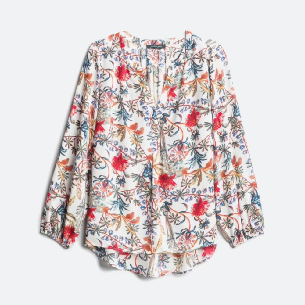 Faith + Zoe Kamran Split Neck Blouse Size 2X Flowy Floral Top